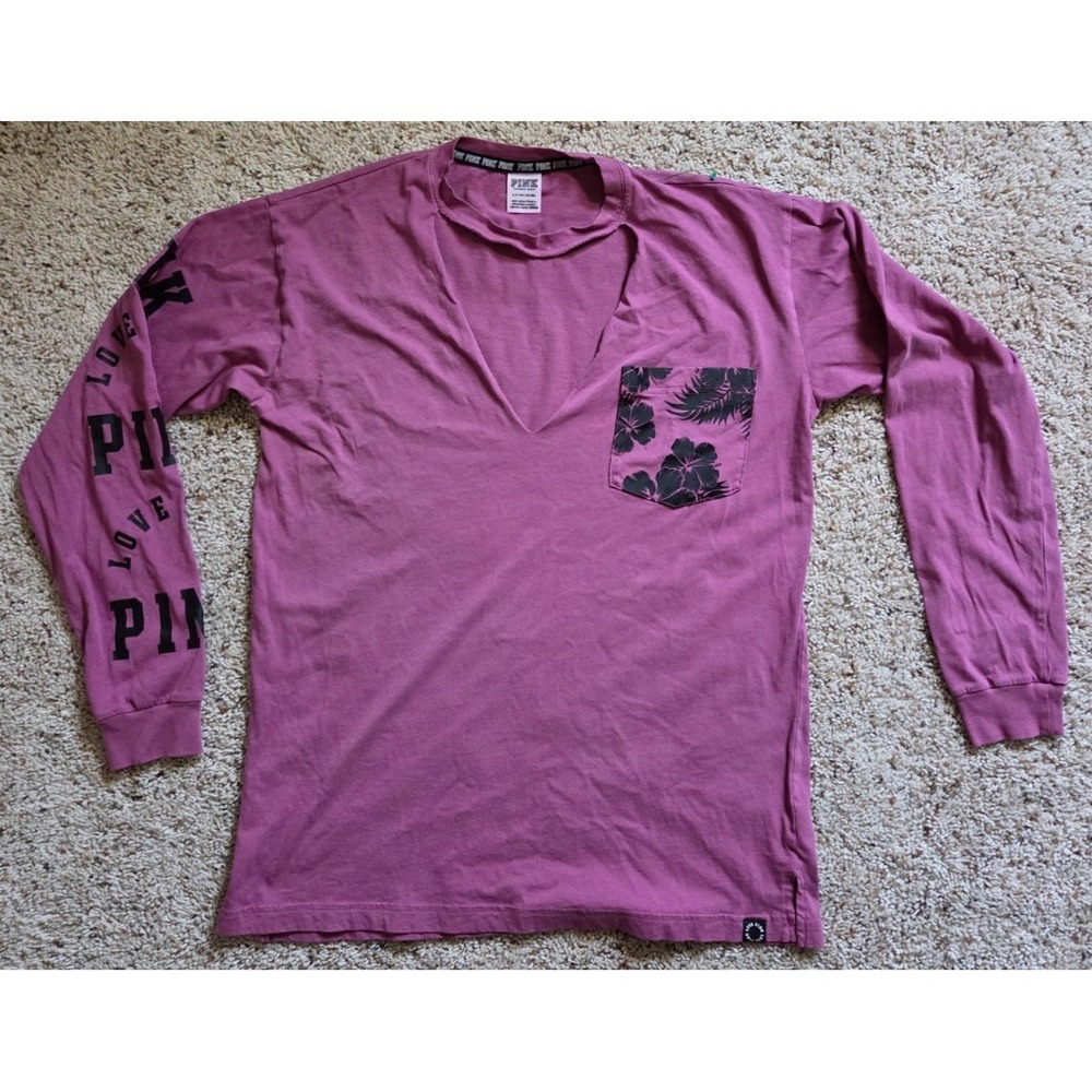 PINK Victorias Secret Top Women's Small Chest Cutout Floral Pocket Long Sleeve